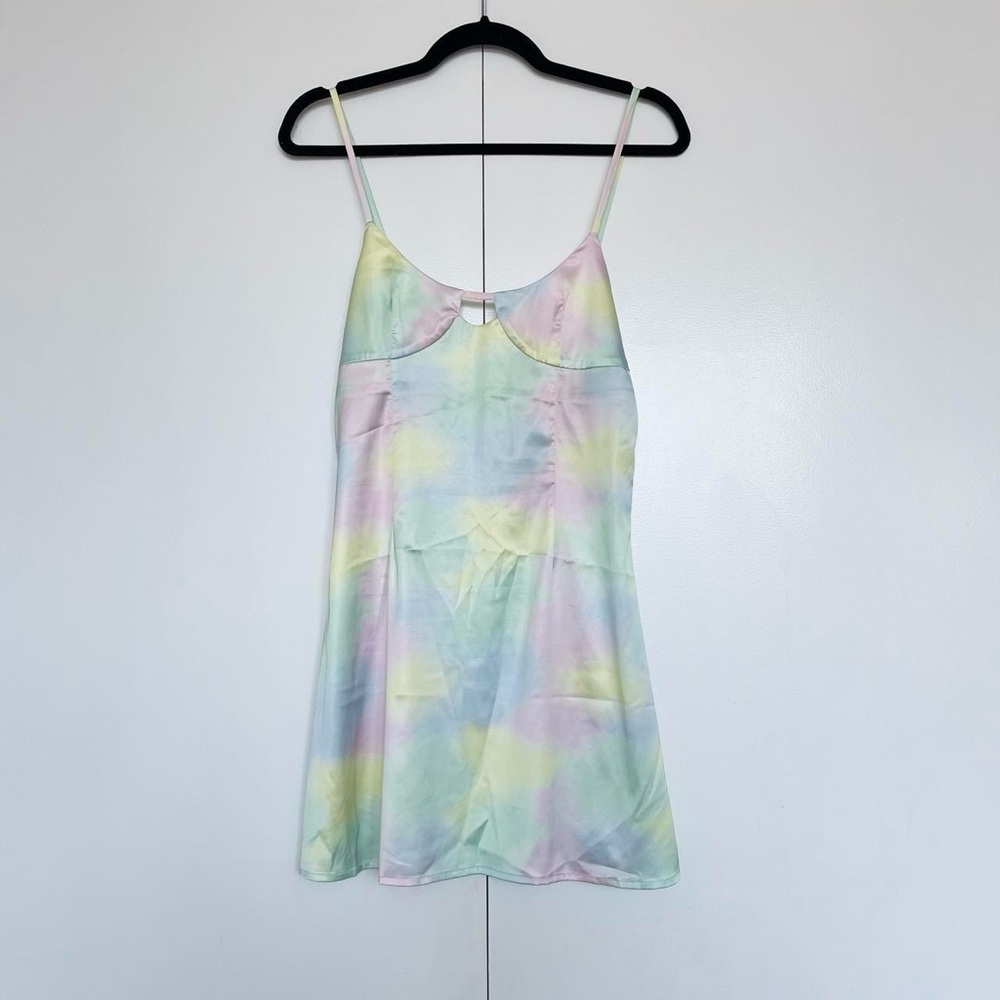 Princess Polly | Pastel tie-dye satin cut-out babydoll mini slip dress | Size 4